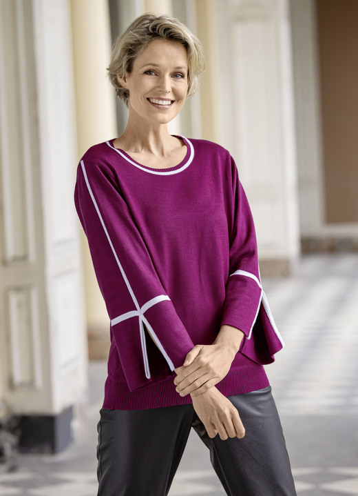 3/4-Arm - Pullover in weicher Qualität, in Größe 036 bis 052, in Farbe BEERE-WEISS