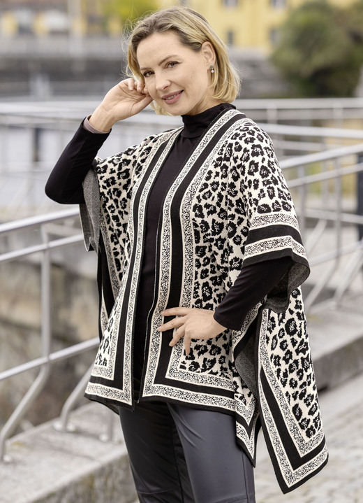 Strickwesten - Poncho in Jacquard-Dessin, in Größe 1(36-42) bis 3(50-54), in Farbe SCHWARZ-ECRU Ansicht 1