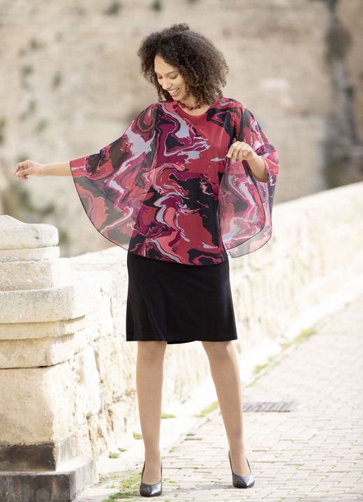 Langarm - Kleid in angesagter Two-in-One-Optik, in Größe 036 bis 052, in Farbe SCHWARZ-ROT-BORDEAUX-BUNT Ansicht 1