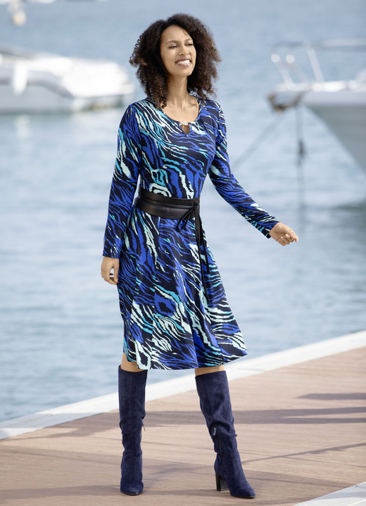 Langarm - Kleid in Schlupfform, in Größe 036 bis 052, in Farbe ROYALBLAU-MINT-SCHWARZ-BUNT Ansicht 1