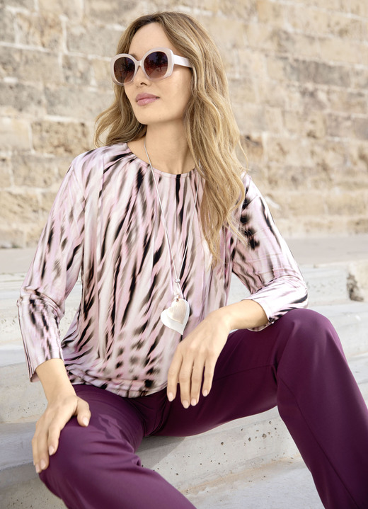 Langarm - Shirt-Tunika mit hübscher Fältelung Langarm - Shirt-Tunika mit hübscher Fältelung, in Größe 036 bis 052, in Farbe ROSÉ-TAUPE-SCHWARZ-BUNT