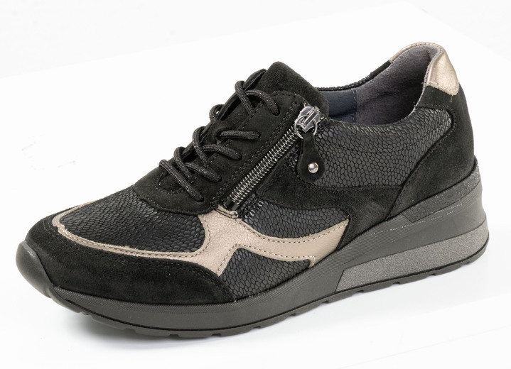 Weite H - Waldläufer, bequeme Damen-Sneaker, Weite H, mit herausnehmbarem Fußbett, in Größe 3 1/2 bis 8, in Farbe SCHWARZ-BRONZE Ansicht 1