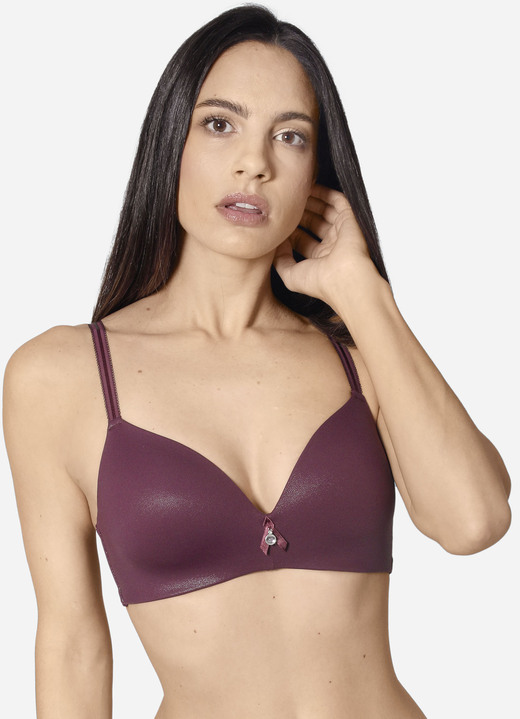 T-Shirt-BH - Edel schimmernder Sassa BH, in Größe 075 bis 095, in Cup B, in Farbe BORDEAUX Ansicht 1