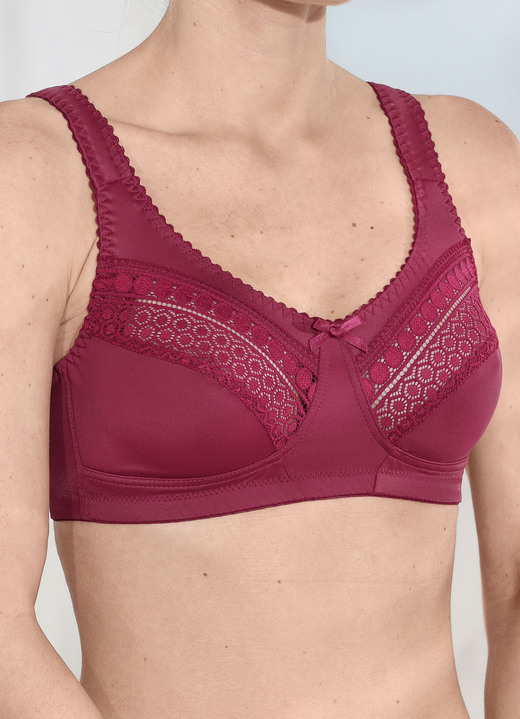 Soft-BH - Laurina BH mit Elastikspitze in den Obercups, in Größe 080 bis 105, in Cup B, in Farbe BORDEAUX Ansicht 1