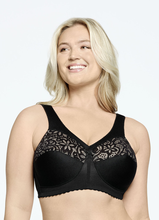 Soft-BH - Glamorise Stütz-BH mit Stickereispitze, in Größe 080 bis 130, in Cup H, in Farbe SCHWARZ Ansicht 1