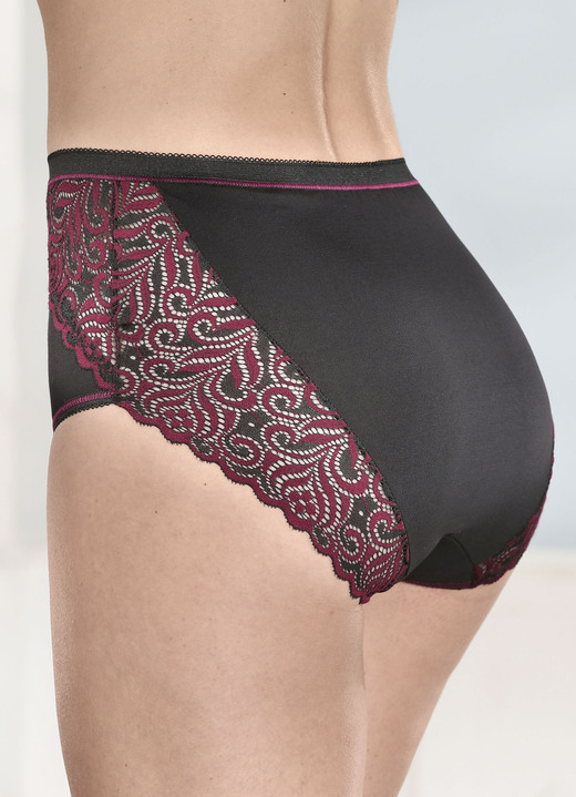 Slips - Laurina Dreierpack Slips mit Elastikspitze, in Größe 038 bis 050, in Farbe SCHWARZ-BORDEAUX Ansicht 1