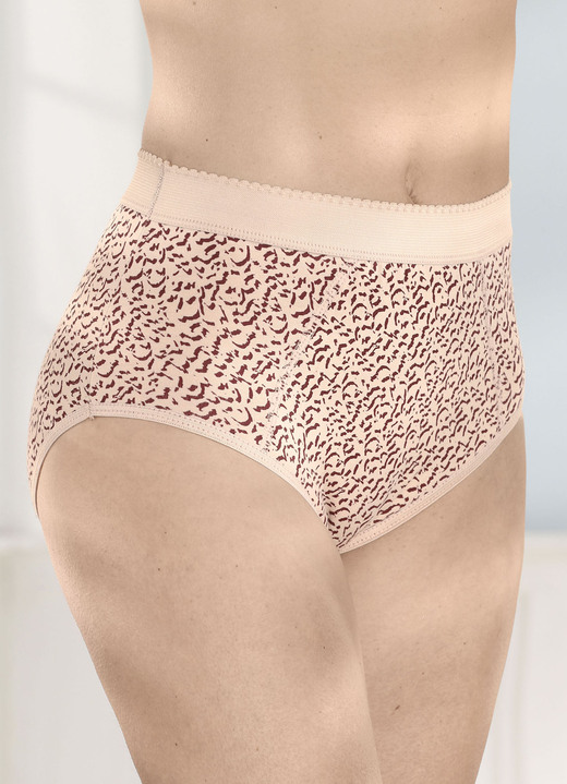 Slips - Sechserpack Formslips mit verstärkter Bauchpartie, in Größe 038 bis 056, in Farbe 2X BEIGE-BORDEAUX BEDRUCKT, 2X BEIGE, 2X BORDEAUX Ansicht 1