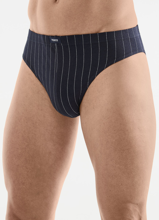 Unterhosen - Viererpack Slips mit Streifendessin, in Größe 3XL bis XXL, in Farbe 1X MARINE, 1X SCHWARZ, 1X ANTHRAZIT MELIERT, 1X GRAU MELIERT Ansicht 1