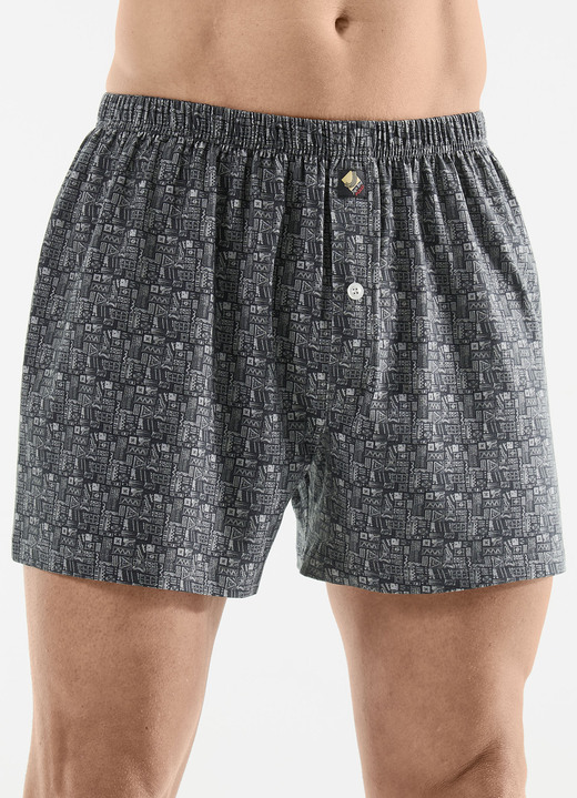 Unterhosen - Dreierpack Boxershorts mit Alloverdessin Unterhosen - Dreierpack Boxershorts mit Alloverdessin, in Größe 005 bis 016, in Farbe 3X ANTHRAZIT-GRAU