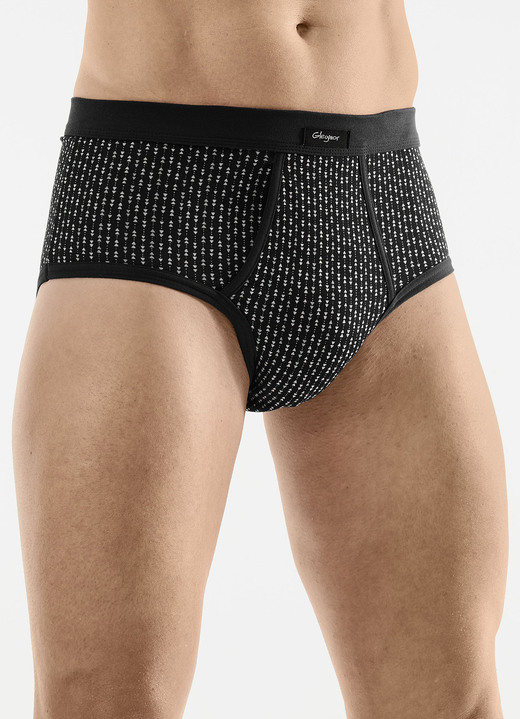 Unterhosen - Viererpack Slips mit Eingriff aus Feinjersey Unterhosen - Viererpack Slips mit Eingriff aus Feinjersey, in Größe 005 bis 011, in Farbe 2X SCHWARZ-BUNT, 2X UNI SCHWARZ