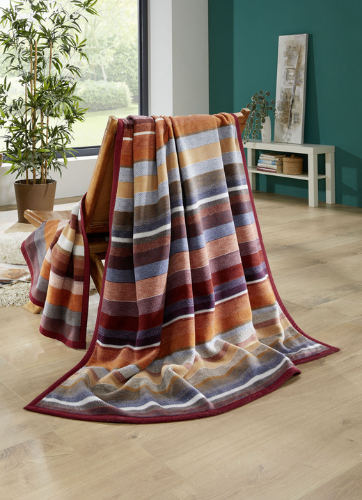 Wohndecken - Schlafdecke mit Veloursbandeinfassung, in Farbe MULTICOLOR, in Ausführung Mit Streifen-Dessin Ansicht 1