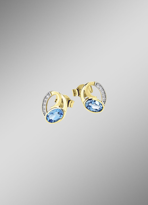 Ohrschmuck - Ohrstecker mit Blautopas und Zirkonia, in Farbe  Ansicht 1