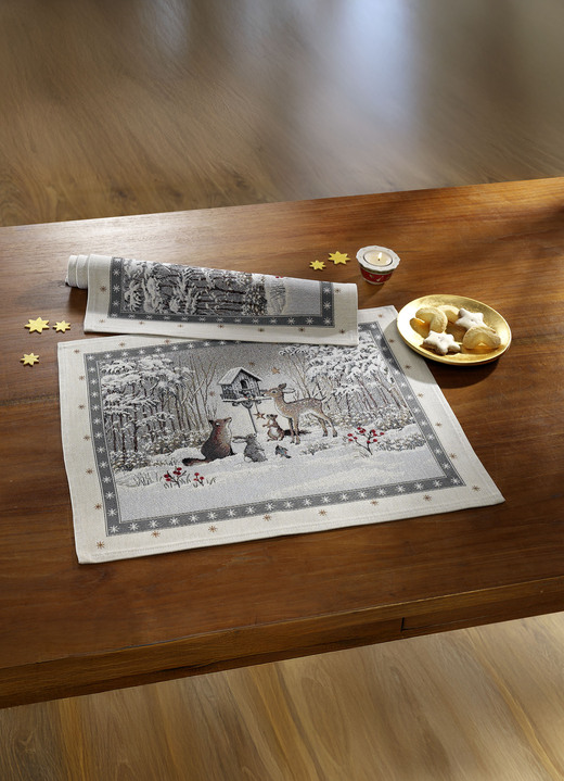 Tischdecken - Tisch- und Raumdekoration mit Winterlandschaft, in Größe 100 (2 Platzsets, 33x 45 cm) bis 404 (Kissenbezug, 45x 45 cm), in Farbe CREME Ansicht 1