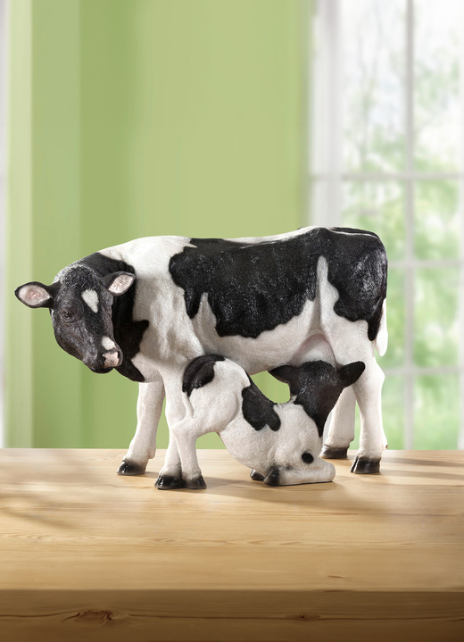 Wohnaccessoires - Handbemalte Kuh mit Kälbchen, in Farbe SCHWARZ-WEISS