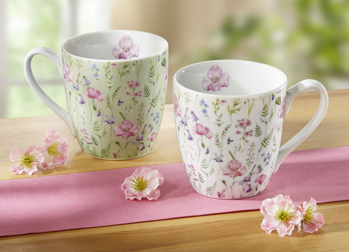Wohnaccessoires - Henkelbecher mit frühlingshaftem Blumen-Motiv, 2er-Set, in Farbe BUNT Ansicht 1