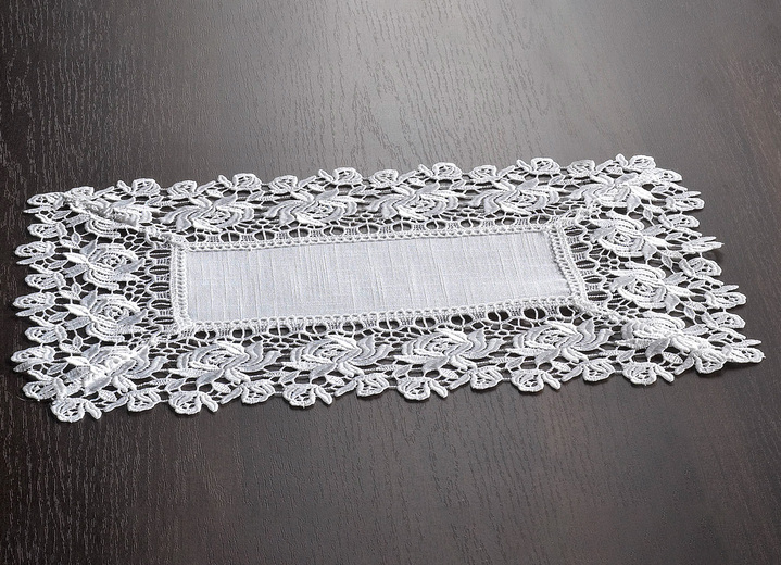Wohnaccessoires - Tisch- und Raumdekoration mit Spitzenborte, in Größe 101 (Deckchen, 35x 50 cm) bis 404 (Kissenbezug, 40x 40 cm), in Farbe SEKT Ansicht 1