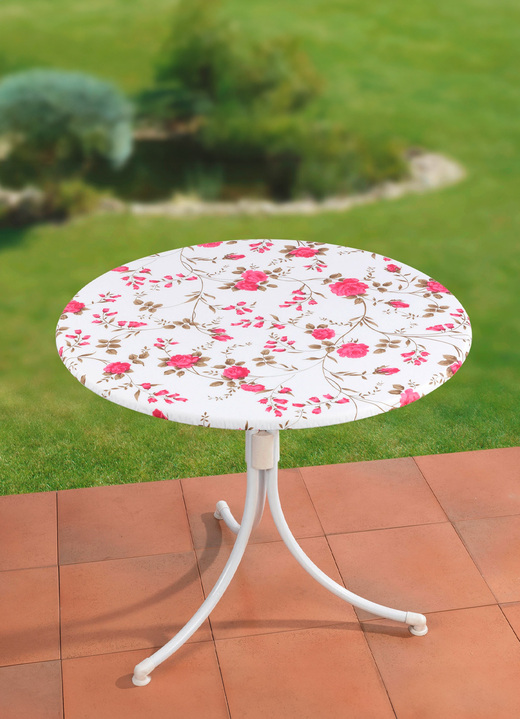 Tischdecken - Spann-Tischdecke mit Rosen-Dessin, in Farbe WEISS-ROSÉ Ansicht 1