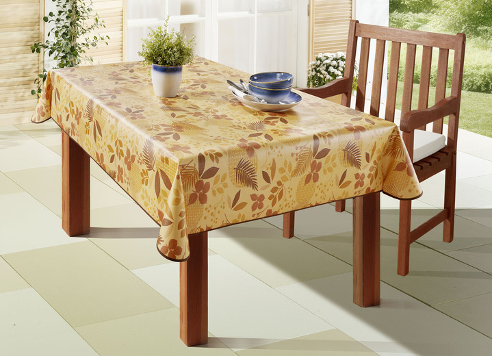 Tischdecken - Wachstuch-Tischdecke mit Blätter-Motiv, in Größe 108 (Tischdecke, 80x 80 cm) bis 190 (Tischdecke oval, 140x190 cm), in Farbe TERRA Ansicht 1