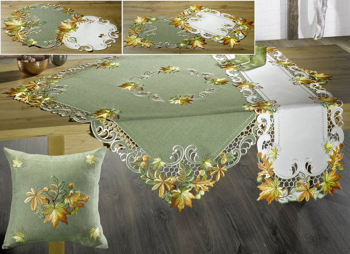 Tischdecken - Tisch- und Raumdekoration, in Größe 101 (Deckchen, 35x 50 cm) bis 404 (Kissenbezug, 40x 40 cm), in Farbe GRÜN Ansicht 1