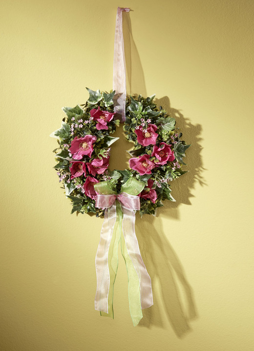 Wohnaccessoires - Wandkranz mit rosafarbenen Cosmea-Blüten, in Farbe GRÜN-ROSA