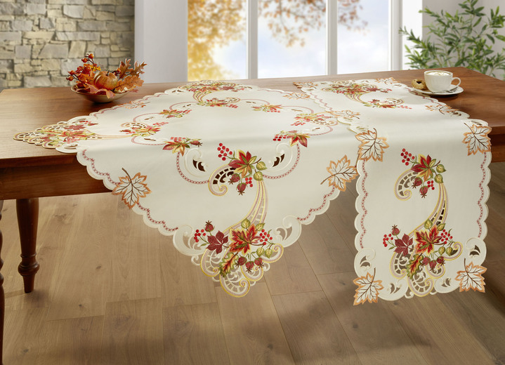 Wohnaccessoires - Farbenfroh bestickte Tisch- und Raumdekoration, in Größe 101 (Deckchen, 35x 50 cm) bis 404 (Kissenbezug, 40x 40 cm), in Farbe ECRU-BUNT Ansicht 1