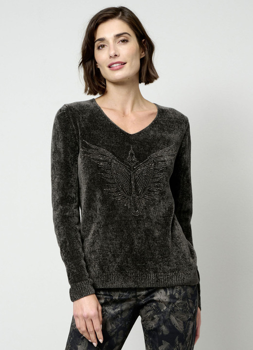 Langarm - Pullover aus Chenillegarn, in Größe 038 bis 052, in Farbe OLIV Ansicht 1