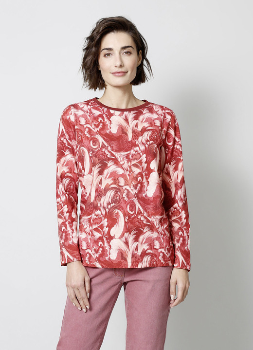 - Sweatshirt mit Bündchen-Abschluss am Halsausschnitt - Sweatshirt mit Bündchen-Abschluss am Halsausschnitt, in Größe 038 bis 050, in Farbe GRANATROT-ROSÉ