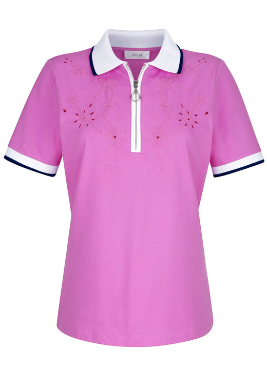 Kurzarm - Poloshirt mit Cut-Outs in 2 Farben, in Größe 038 bis 052, in Farbe ROSA Ansicht 1