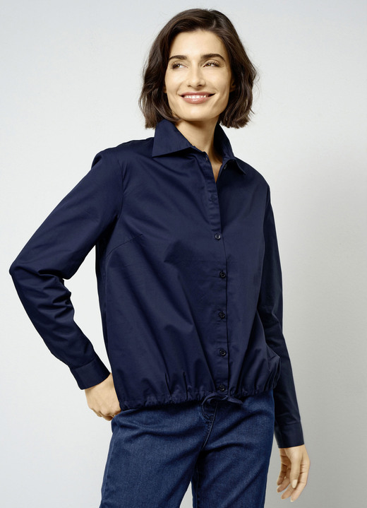 Langarm - Bluse aus Baumwolle, in Größe 038 bis 052, in Farbe MARINE