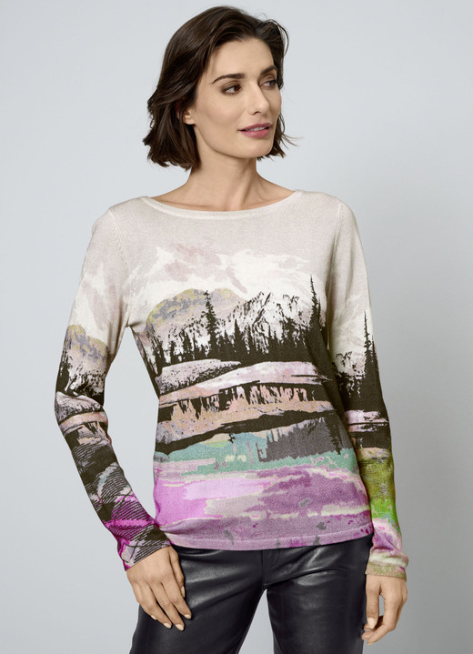 Langarm - Pullover in Feinstrick, in Größe 038 bis 052, in Farbe SCHWARZ-GRAU-GRANATROT Ansicht 1