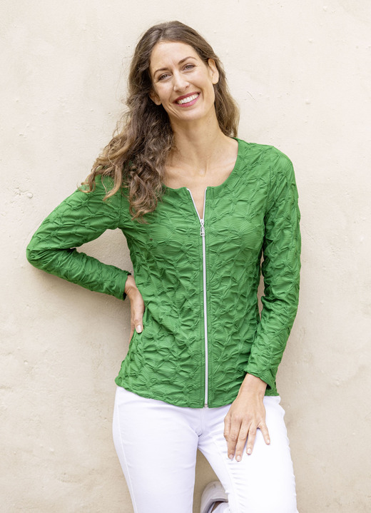 Shirtjacken - Shirtjacke mit durchgehendem Reißverschluss, in Größe 036 bis 052, in Farbe GRÜN