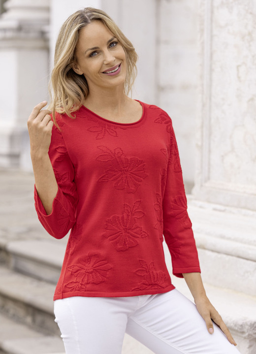 3/4-Arm - Pullover mit feiner Floralstruktur 3/4-Arm - Pullover mit feiner Floralstruktur, in Größe 038 bis 054, in Farbe ROT