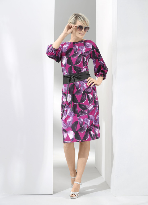 Langarm - Kleid in Premium-Qualität, in Größe 036 bis 052, in Farbe FUCHSIA-AUBERGINE-ECRU-BUNT Ansicht 1