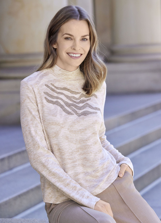Shirts mit Strass - Shirt mit rückwärtigem Reißverschluss, in Größe 036 bis 052, in Farbe BEIGE