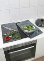 Herdabdeckplatten aus Glas, 2er-Set, Motiv Kr&auml;uterk&uuml;che 