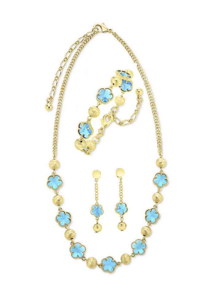 Schmuckset,  3-teilig, mit Kristallsteinen in T&uuml;rkis 