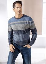Rundhalspullover mit Strukturmix in 2 Farben DUNKELBLAU-GRAU