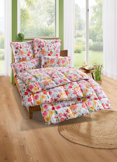 Bettwaren-Set mit Blumen-Dessin, 2-teilig 