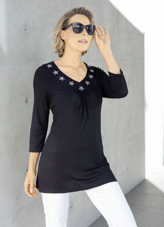 H&uuml;bsches Longshirt mit Strasszier 