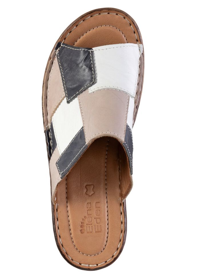 ELENA EDEN Pantolette mit dezenter Knitter-Struktur TAUPE-MARINE-WEISS