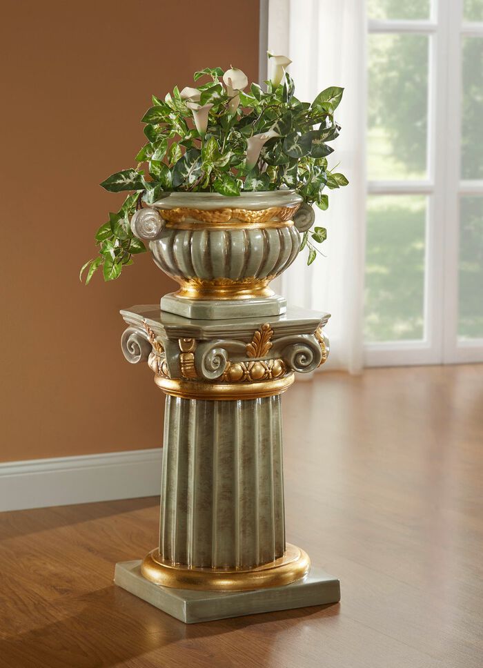 S&auml;ule mit &Uuml;bertopf und echter Blattgoldauflage 