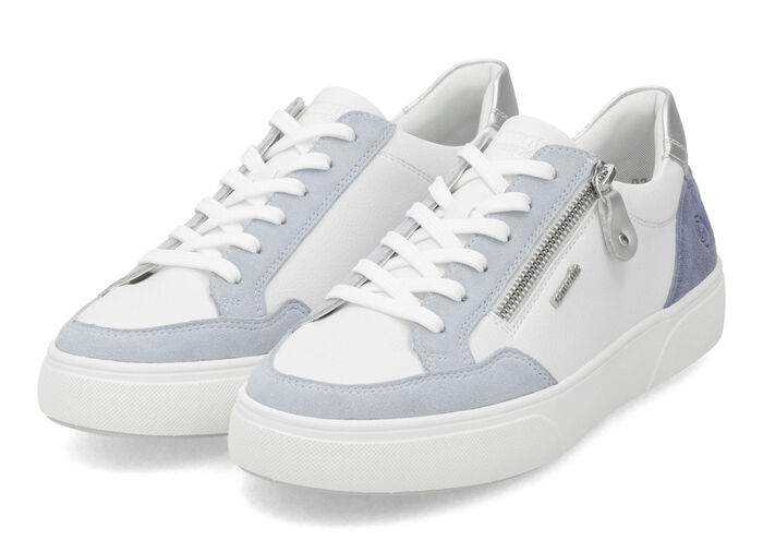 Remonte Sneaker aus Nappa- und Veloursleder mit Metallic-Besatz BLAU-WEISS-SILBER