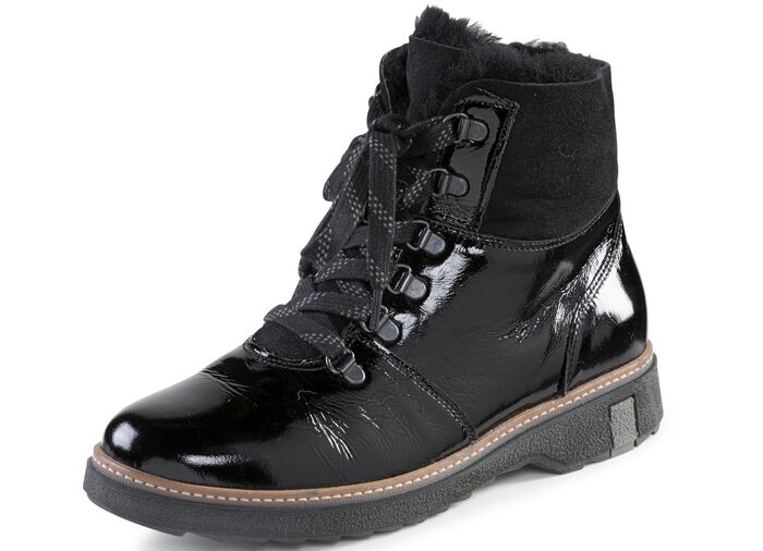 Waldl&auml;ufer Schn&uuml;r-Stiefelette mit kuscheligem Kragen aus Lammfell SCHWARZ