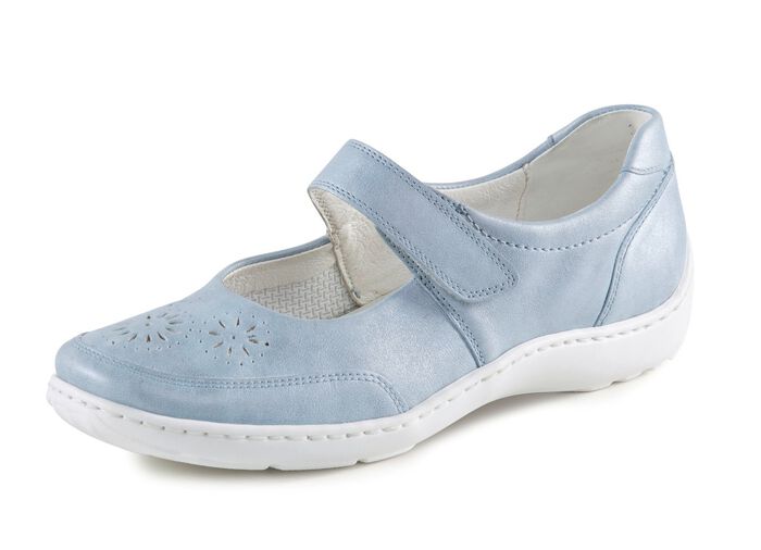 Waldl&auml;ufer, bequeme Damen-Slipper, Weite H, mit herausnehmbarem Fu&szlig;bett BLEU