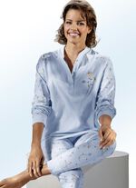 Schlafanzug, Langarm mit Knopfleiste und Bündchen BLEU