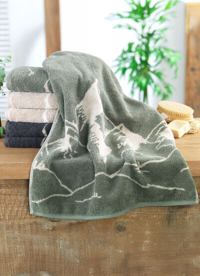 Frottier-Serie mit eingewebtem Bergpanorama  Frottier-Serie mit eingewebtem Bergpanorama