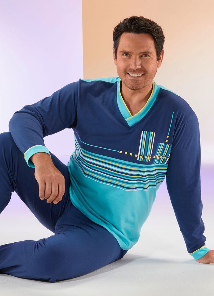 Schlafanzug mit V-Ausschnitt und Ringeldessin 