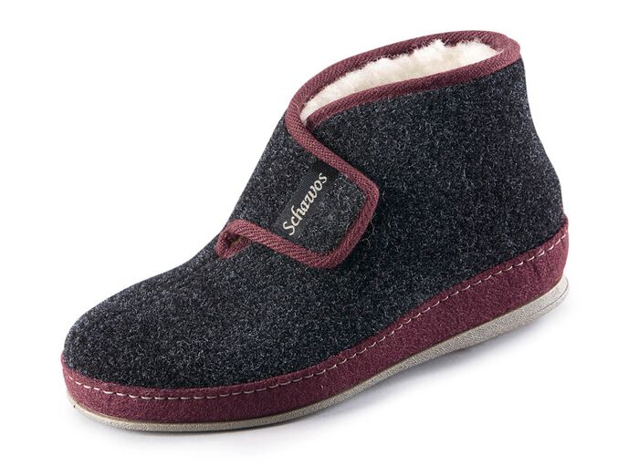 Atmungsaktive Damen-Hausschuhe, mit Klettverschluss ANTHRAZIT-BORDEAUX