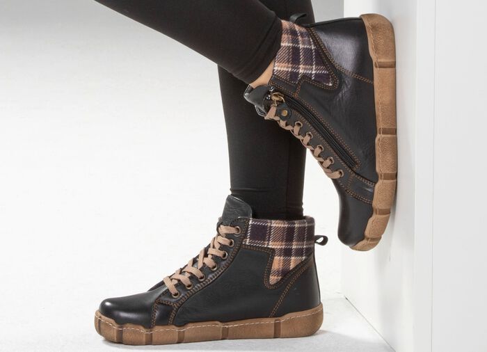 Andrea Conti Schn&uuml;r-Bootie mit Schaftrand aus kariertem Textil 