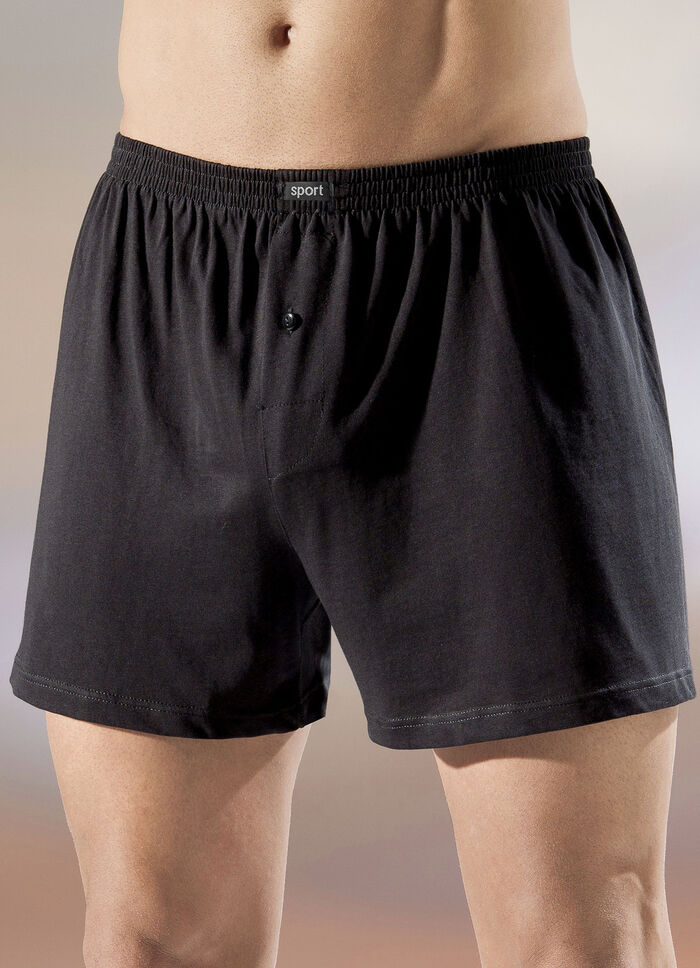 Fünferpack Boxershorts aus BIO-Baumwolle mit Eingriff, uni und meliert 3X SCHWARZ, 2X GRAU MELIERT